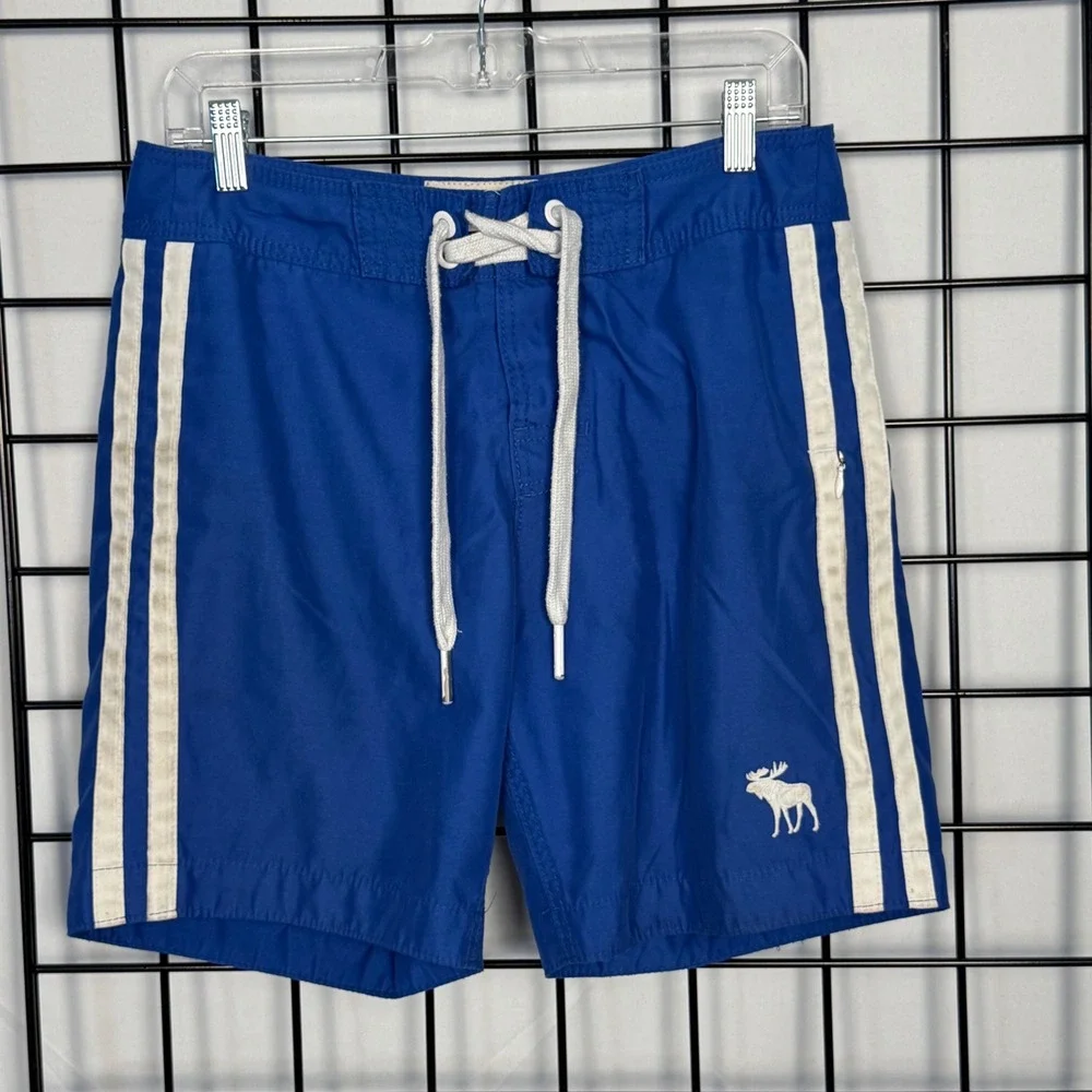 Abercrombie & Fitch Swim Trunks Mens Small Blue White Striped Board Shorts Y2K